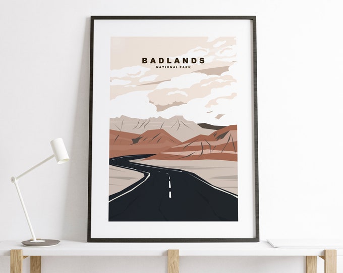 Badlands Print - National Park Travel Poster - US National Parks Travel Poster - Badlands Minimalist Travel Poster - USA - Badlands Print