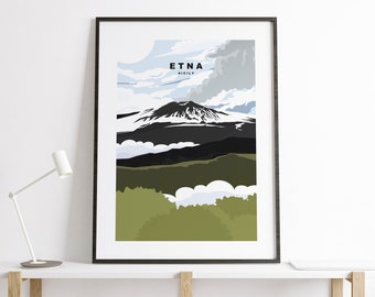 Etna Print - Travel Poster - Abstract Mountain Travel Poster - Mount Etna Travel Poster - Italy - Sicily - Mt Etna Print - Retro Travel
