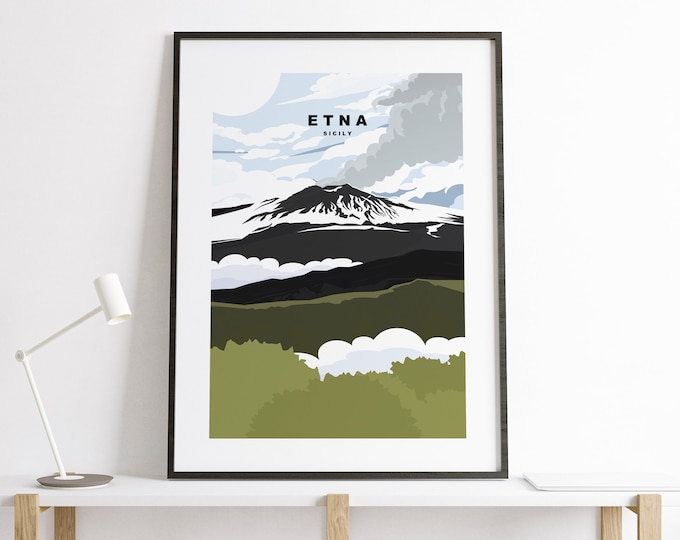 Etna Print - Travel Poster - Abstract Mountain Travel Poster - Mount Etna Travel Poster - Italy - Sicily - Mt Etna Print - Retro Travel