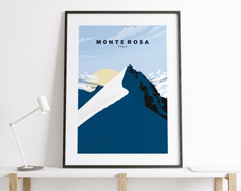 Monte Rosa Print - Travel Poster - Monte Rosa Massif Mountain Travel Print - Monte Rosa Minimalist Travel Poster - Alps - Print - Gift