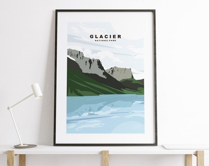 Glacier National Park Travel Poster - US National Parks Travel Poster - Glacier Minimalist Travel Poster - USA - Glacier Print - Travel