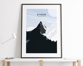 Eiger Print - Travel Poster - Eiger Mountain Travel Print - Eiger Minimalist Travel Poster - Alps - Print - Gift - Swiss Alps - Bern