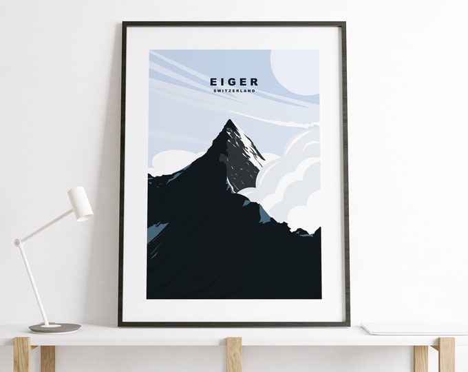 Eiger Print - Travel Poster - Eiger Mountain Travel Print - Eiger Minimalist Travel Poster - Alps - Print - Gift - Swiss Alps - Bern