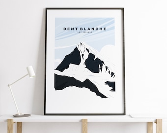 Dent Blanche Print - Travel Poster - Dent Blanche Mountain Travel Print - Minimalist Travel Poster - Alps - Print - Gift - Swiss Alps