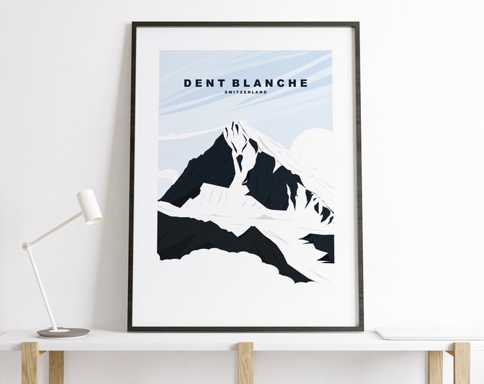 Dent Blanche Print - Travel Poster - Dent Blanche Mountain Travel Print - Minimalist Travel Poster - Alps - Print - Gift - Swiss Alps