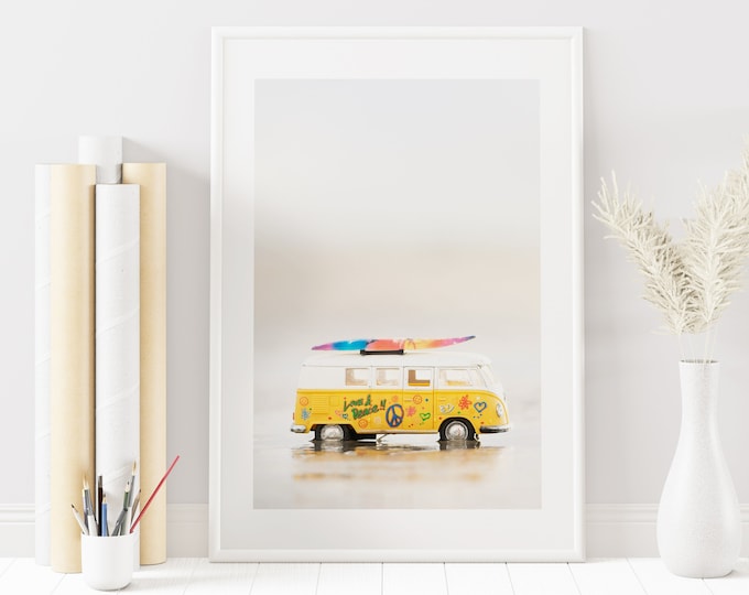 Campervan Print - Coastal Photography Print - Coastal Wall Art - Campervan Poster - Van Life - Gift - Wall Art - Yellow Home Decor - Yellow