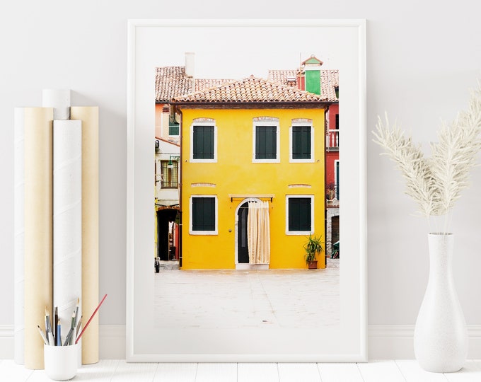 Yellow House - Venice Photography Print - Burano - Burano Venice - Burano Houses - Colourful - Rustic - Vintage - Decor - Minimalist - MYC