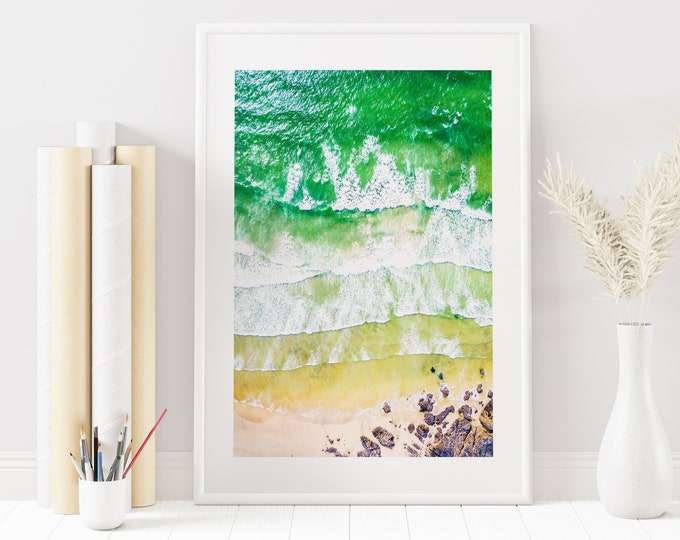 Cornwall Beach Print - Coastal Photography Print - Coastal Decor - Coastal Wall Art - Seascape - Beach - Rocky Beach - Neutral - Minimalist