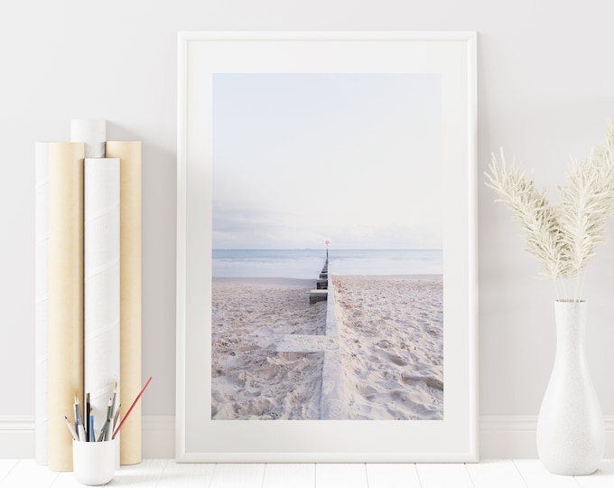 Minimalist Beach Print - Bournemouth Beach - White Wall Art - Coastal Print - Coastal Wall Art - Pastel - Soft - Calm - Fine Art Photography