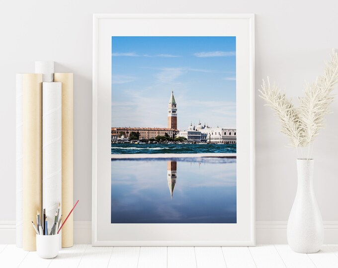 Campanile Venice Print - Venice Photography Print - Reflections - Abstract Photography Print - Blue - Blue Wall Art - Minimalist - Fine Art
