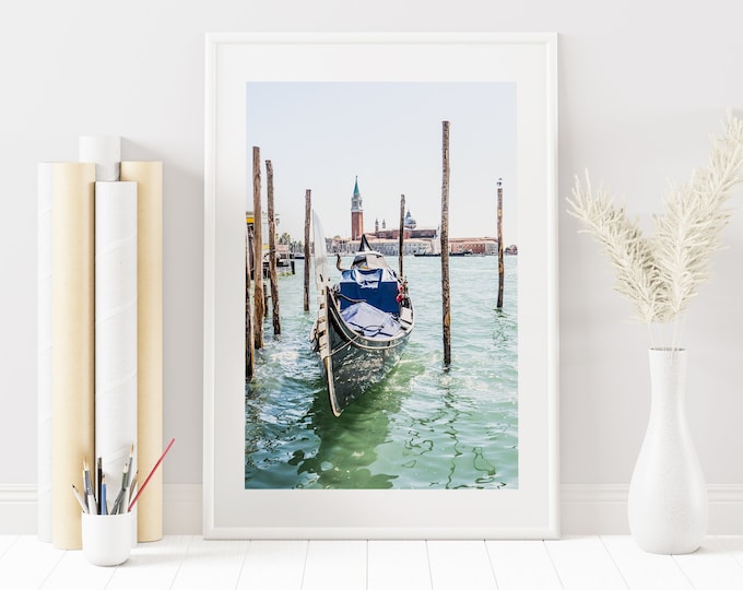 Venice Gondola Print - Venice Photography Print - Venice Wall Art - Blue - Minimalist - Contemporary - Fine Art Photography - Venice Print