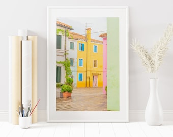Burano Houses - Pastel Colour Print - Venice Photography Print - Burano Photo - Colourful - Pastel - Green - Orange - Wall Art - Photography