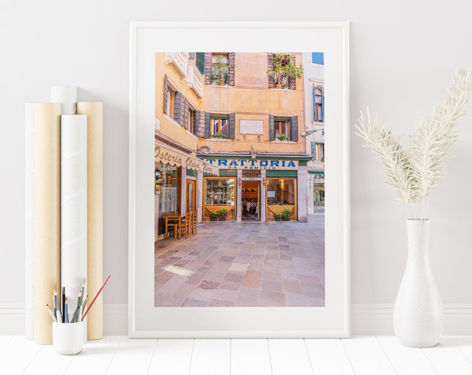 Venice Street Photography - Venice Photography Print - Travel - Warm Rustic Style Print - Orange - Vintage - Trattoria - Restaurant - Art