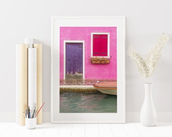 Pink Burano House Print - Venice Photography Print - Purple Door - Pink Window - Pink Wall Art - Pink Home Decor - Fine Art Photography