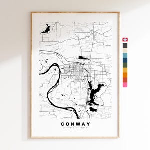 Conway Carte de la ville Imprimer - impression de carte - art de la carte - estampes ou impressions encadrées - minimaliste - États-Unis