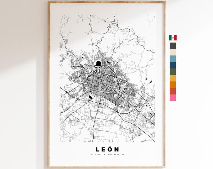 Leon Map Print - City Map Poster - Map Art - Map Wall Art - Mexico City Maps - León Print - León Poster - Minimalist City Map