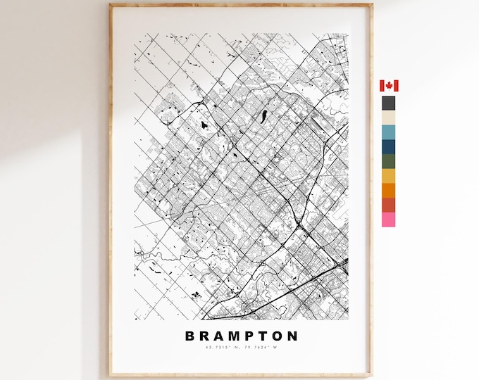 Brampton Map Print - City Map Poster - Map Art - Map Wall Art - Canada City Maps - Brampton Print - Brampton Poster - Minimalist City Map