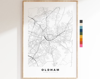 Oldham Map Print - Minimalist City Map Poster - Map Wall Art - UK - Oldham Print - Oldham Poster - Different Colours Available