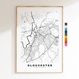 Impresión de mapa de Gloucester - Póster de mapa de ciudad minimalista - Arte de pared con mapas - Reino Unido - Impresión de Gloucester - Póster de Gloucester - Diferentes colores disponibles