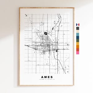 Ames Carte de la ville Imprimer - impression de carte - art de la carte - estampes ou impressions encadrées - minimaliste - États-Unis
