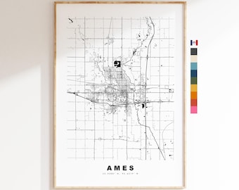 Ames Map Print - City Map Poster - Map Art - USA City Maps - Ames Print - Ames Poster - Minimalist City Map - Iowa