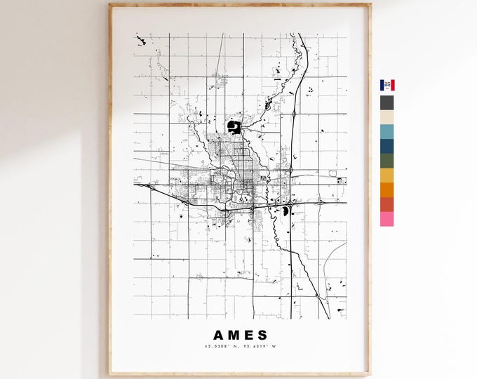 Ames Map Print - City Map Poster - Map Art - USA City Maps - Ames Print - Ames Poster - Minimalist City Map - Iowa