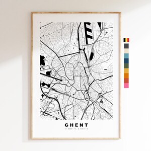 Gent Carte de la ville Imprimer - impression de carte - art de la carte - estampes ou impressions encadrées - minimaliste - Belgique