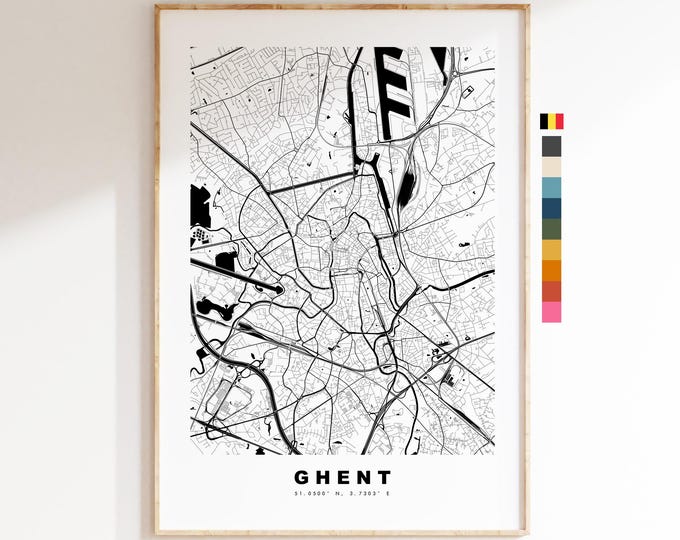 Ghent Map Print - City Map Poster - Map Art - Map Wall Art - Belgium City Maps - Ghent Print - Ghent Poster - Minimalist City Map