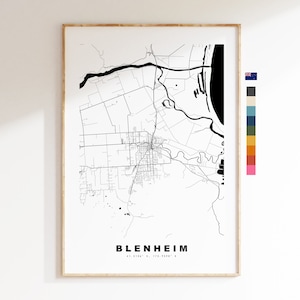 Blenheim impression de carte - Carte de la ville minimaliste - Map Wall Art - Impressions ou impressions encadrées