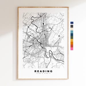 Reading Stadsplattegrond Print - kaartprint - kaartkunst - prints of ingelijste prints - minimalistisch - Verenigde Staten