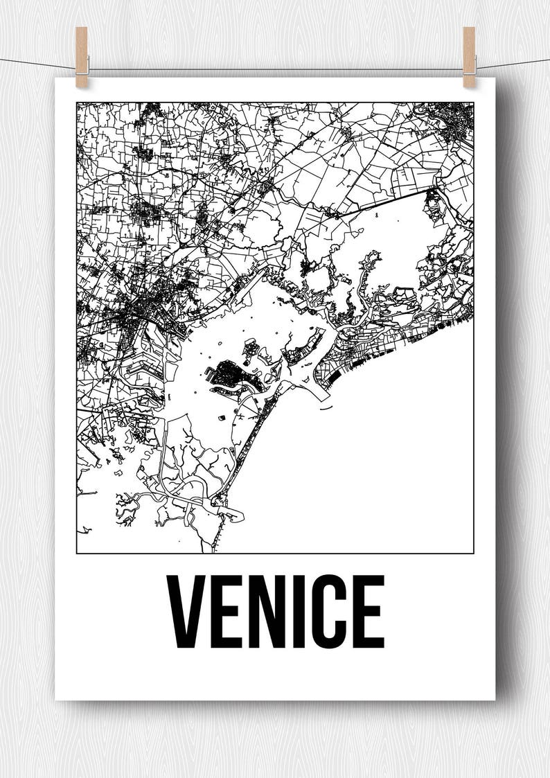 Venice City Map Print Black and White Minimalist City Map Etsy