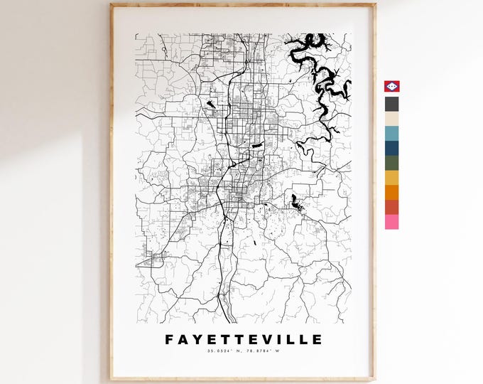 Fayetteville Map Print - City Map Poster - Map Art - USA City Maps - Fayetteville Print - Poster - Minimalist City Map - Arkansas