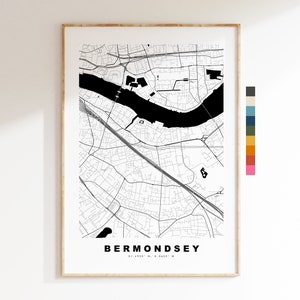 Bermondsey-kaartafdruk - minimalistische stadskaartposter - kaart muurkunst - VK - Bermondsey-print - Bermondsey-poster - verschillende kleuren beschikbaar