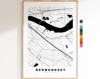 Bermondsey Map Print - Minimalist City Map Poster - Map Wall Art - UK - Bermondsey Print - Bermondsey Poster - Different Colours Available