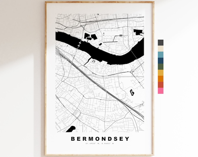 Bermondsey Map Print - Minimalist City Map Poster - Map Wall Art - UK - Bermondsey Print - Bermondsey Poster - Different Colours Available