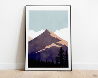 Mountain Landscape Print - Minimalist Print - Minimalist Mountains - Wall Art - Abstract Poster - Mountain Art - Teal Blue - Burnt Orange