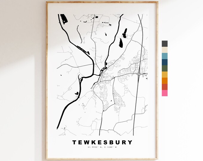 Tewkesbury Map Print - Minimalist City Map Poster - Map Art - UK - Tewkesbury Print - Tewkesbury Poster - Different Colours Available