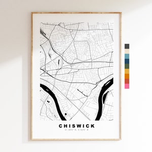 Impresión de mapa de Chiswick - Póster de mapa de ciudad minimalista - Arte de mapas - Londres, Reino Unido - Impresión de Chiswick - Póster de Chiswick - Diferentes colores disponibles