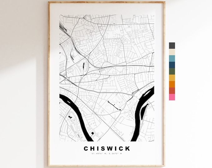 Chiswick Map Print - Minimalist City Map Poster - Map Art - London, UK - Chiswick Print - Chiswick Poster - Different Colours Available