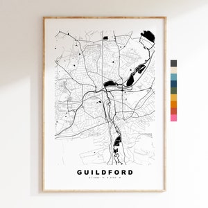 Impressão de mapa de Guildford - pôster de mapa de cidade minimalista - arte de parede de mapa - Reino Unido - impressão de Guildford - pôster de Guildford - cores diferentes disponíveis
