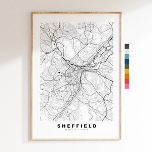 Sheffield Map Print - Pôster de mapa da cidade minimalista - Arte de mapa - Reino Unido - Sheffield Print - Pôster de Sheffield - Cores diferentes disponíveis