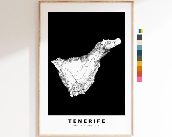 Tenerife Map Print - Map Poster - Map Art - Map Wall Art - Spain Maps - Tenerife Print - Canary Islands Poster - Minimalist Map