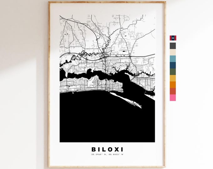 Biloxi Map Print - City Map Poster - Map Art - USA City Maps - Biloxi Print - Biloxi Poster - Minimalist City Map - Mississippi