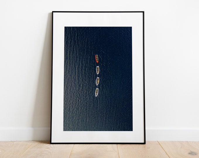 Minimalist Boats Print - Fine Art Photography Print - Aerial Photography - Modern - Aerial View - Rowing Boats - Print - Poster - Minimalist