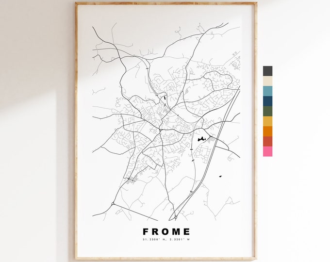 Frome Map Print - Minimalist City Map Poster - Map Wall Art - UK - Frome Print - Frome Poster - Different Colours Available