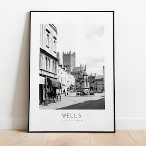 Wells City Poster Druck - Schwarzweiße Minimalistische Stadt Print - Koordinaten - Wells Poster - Wells Art Print - Geschenk
