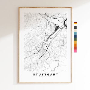 Estugarda Impressão de mapa da cidade - Mapa minimalista da cidade - Arte de parede de mapa - Impressões ou impressões emolduradas