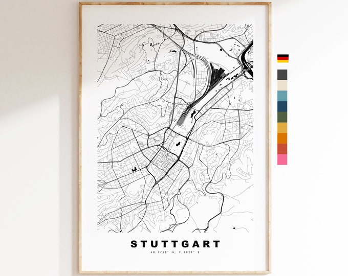 Stuttgart Map Print - City Map Poster - Map Wall Art - Germany City Maps - Stuttgart Print - Stuttgart Poster - Minimalist City Map