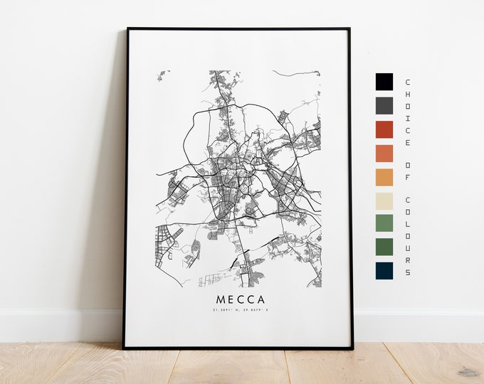 Mecca Map Print - City Map Poster - Map Art - Map Wall Art - Saudi Arabia City Map - Mecca Print - Mecca Poster - Wall Art - Map - Asia