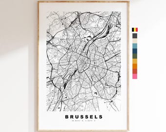 Brussels Map Print - City Map Poster - Map Art - Map Wall Art - Belgium City Maps - Brussels Print - Brussels Poster - Minimalist City Map